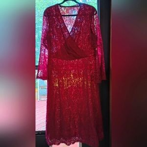 NWOT Beautiful Burgundy Red Lace Dress Women's size XL tea length